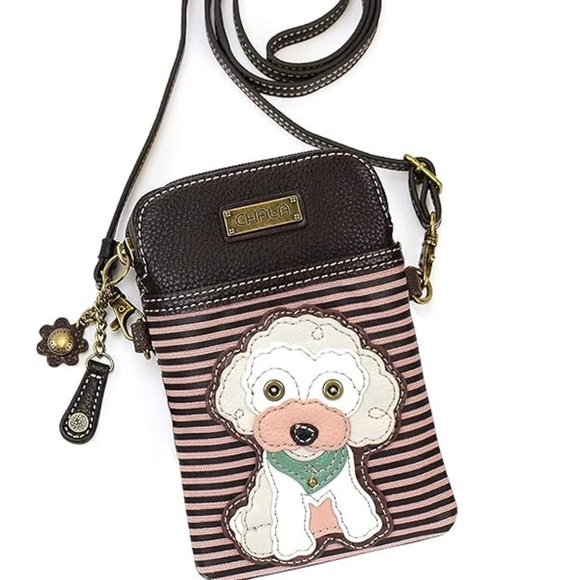 Chala cell phone Poodle Design Crossbody / convertible purseBag in brown and Tan - Picture 2 of 9